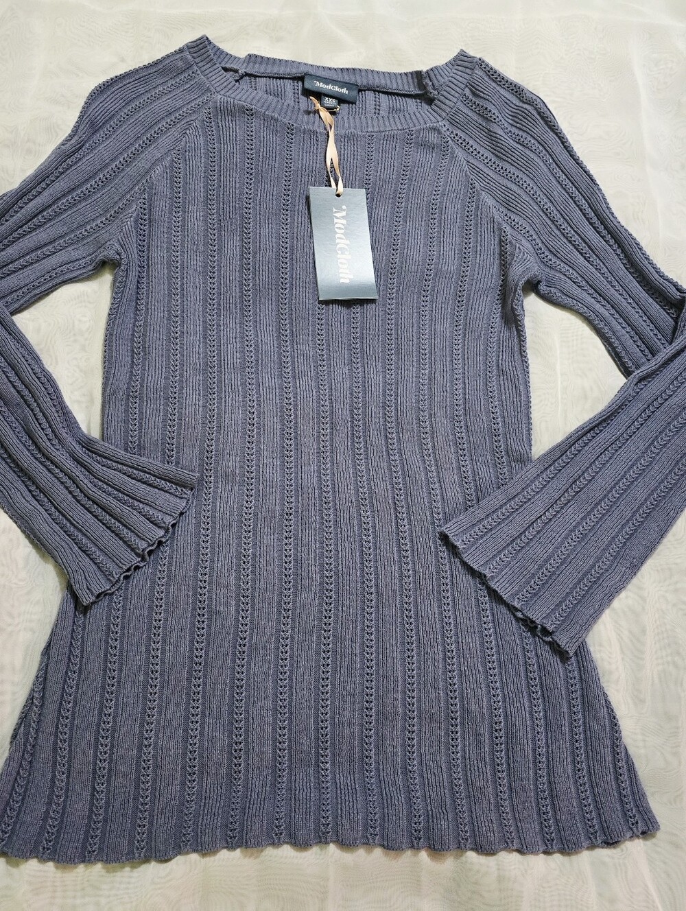 Modcloth Light Blue Boat Neck Knit Sweater Long Sleeve Lightweight